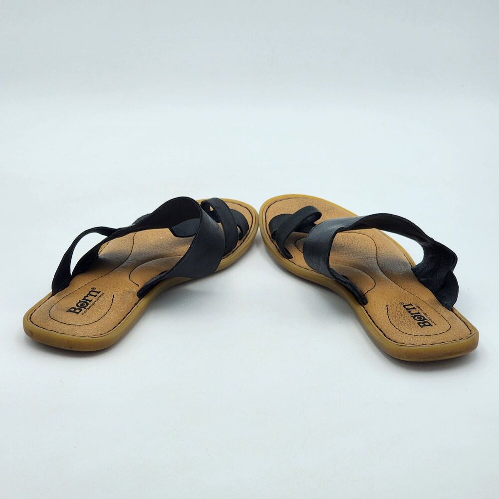 Born Veda Toe Cuff Leather Flat Slip On Comfort Sandals Black Tan Size 8 - Picture 4 of 8